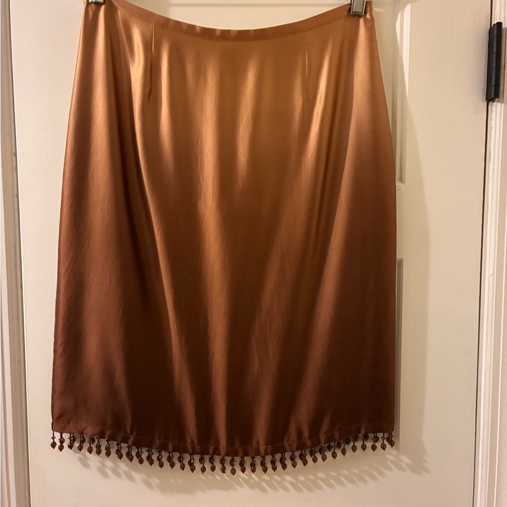 Elegant Copper Satin Skirt with beaded Tassel Hem